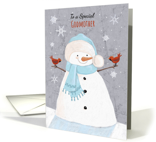 Godmother Christmas Soft Snowman with Red Cardinal Birds card