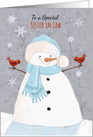 Sister in Law Christmas Soft Snowman with Cardinal Birds card