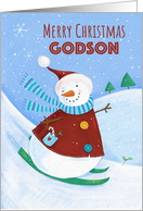 Godson Merry Christmas Skiing Snowman card