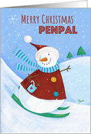 Penpal Merry Christmas Skiing Snowman card
