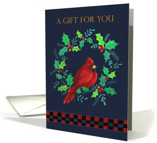 Gift Money Card Christmas Red Cardinal in Holly Wreath card (1744366)