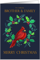 Brother and Family Christmas Holiday Red Cardinal in Wreath card