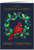 Godson and Family Christmas Holiday Red Cardinal in Wreath card