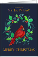 Sister in Law Christmas Holiday Red Cardinal in Wreath card