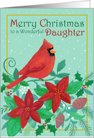Daughter Christmas Red Cardinal & Poinsettia Flowers card