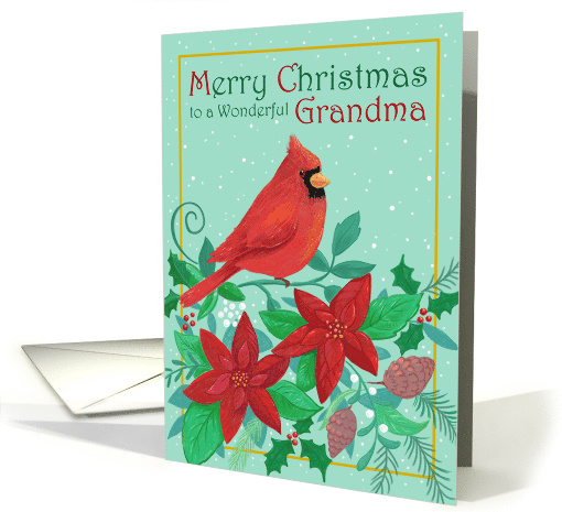 Grandma Christmas Red Cardinal & Poinsettia Flowers card (1745636)