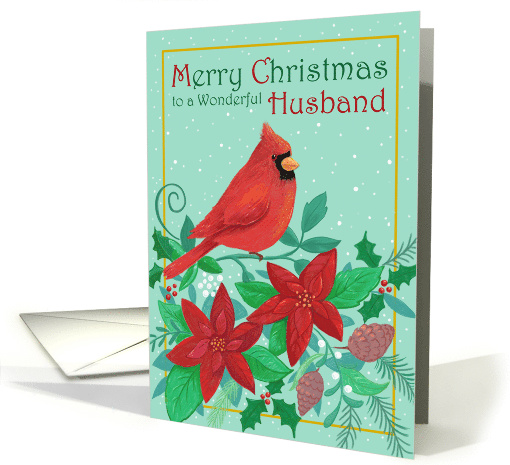 Husband Christmas Red Cardinal & Poinsettia Flowers card (1745648)