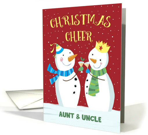 Aunt and Uncle Christmas Cheer Snowmen Couple Drink Glasses card