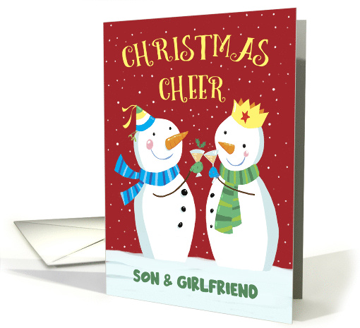 Son and Girlfriend Cheer Snowmen Couple Drink Glasses card (1745968)