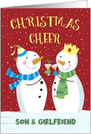 Son and Girlfriend Cheer Snowmen Couple Drink Glasses card
