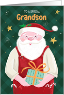 Grandson Christmas Santa Claus in Red Dungarees card