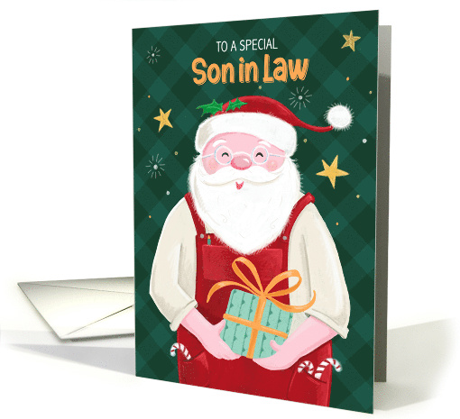 Son in Law Christmas Santa Claus in Red Dungarees card (1746132)