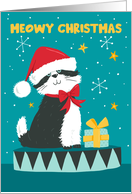 Meowy Christmas Black & White Cat with Santa Hat card