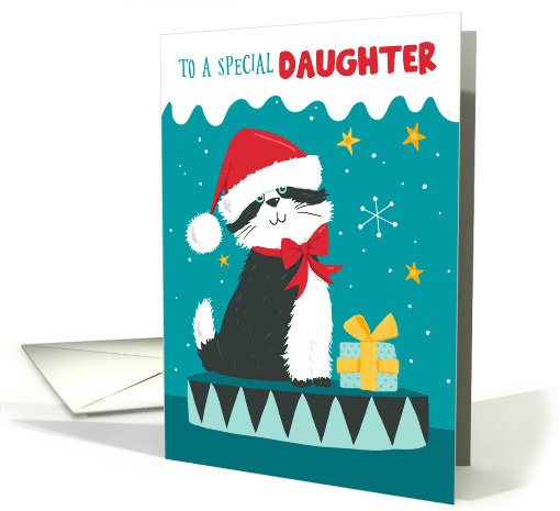 Daughter Christmas Black & White Cat with Santa Hat card (1747580)
