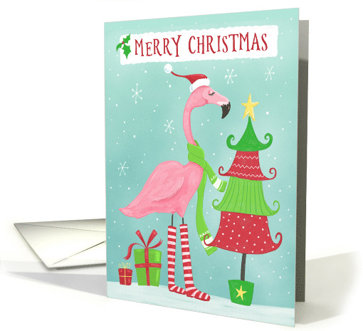 Merry Christmas Flamingo and Tree card (1747590)