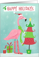 Happy Holidays Flamingo and Tree card