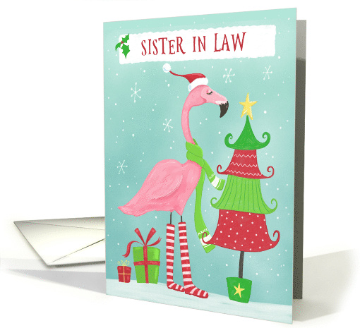 Sister in Law Christmas Holiday Flamingo and Tree card (1747596)