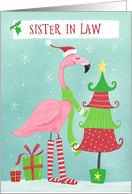 Sister in Law Christmas Holiday Flamingo and Tree card