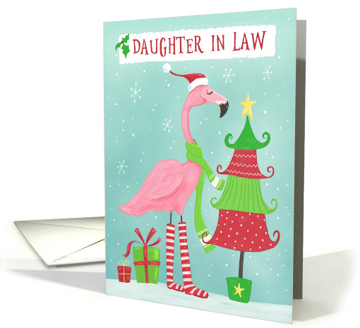 Daughter in Law Christmas Holiday Flamingo and Tree card (1747600)