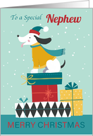 Nephew Christmas Dog on Festive Parcels card