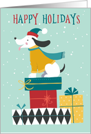 Happy Holidays Dog on Festive Parcels card
