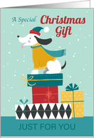 Christmas Gift Card Dog on Festive Parcels card