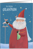 Grandson Christmas Santa Claus Winter Bird Table card