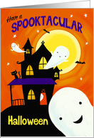 Spooktacular Halloween Haunted House with Ghosts card