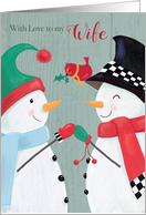 Wife Christmas Snowman Couple and Red Cardinal card