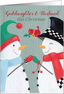 Goddaughter and Husband Christmas Snowman Couple and Red Cardinal card