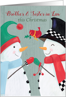 Brother and Sister in Law Christmas Snowman Couple and Red Cardinal card