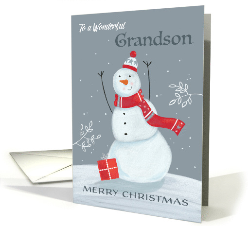 Grandson Merry Christmas Grey and Red Snowman card (1750432)