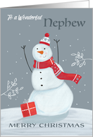 Nephew Merry Christmas Grey and Red Snowman card