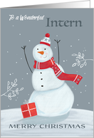 Intern Merry Christmas Grey and Red Snowman card