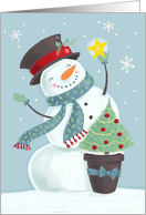 Christmas Holiday Snowman with Top Hat and Star card