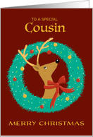 Cousin Christmas Reindeer Wreath card
