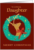 Daughter Christmas Reindeer Wreath card