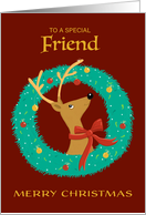 Friend Christmas Reindeer Wreath card