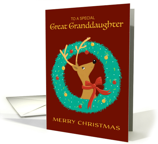Great Granddaughter Christmas Reindeer Wreath card (1751062)