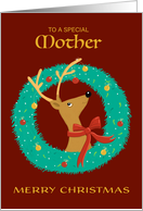 Mother Christmas Reindeer Wreath card