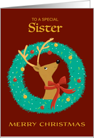 Sister Christmas Reindeer Wreath card