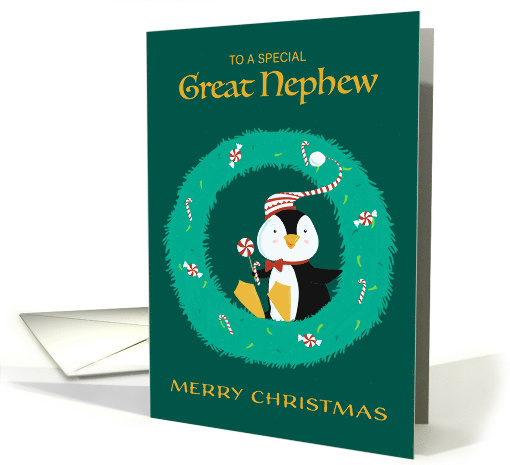 Great Nephew Christmas Penguin in Wreath card (1751100)