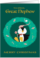 Great Nephew Christmas Penguin in Wreath card