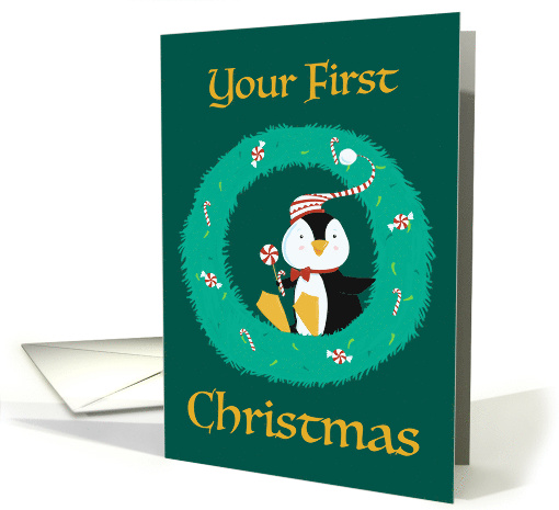 Your First Christmas Baby Penguin in Wreath card (1751110)