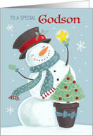 Godson Christmas Holiday Snowman Hat and Star card