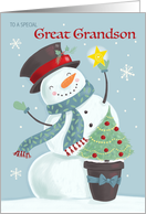 Great Grandson Christmas Holiday Snowman Hat and Star card