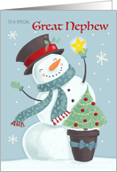 Great Nephew Christmas Holiday Snowman Hat and Star card