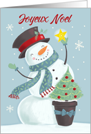 French Joyeux Noel Christmas Holiday Snowman Hat and Star card