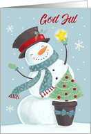 Swedish Christmas God Jul Snowman Hat and Star card