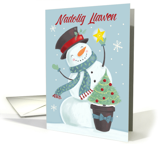 Welsh Christmas Nadolig Llawen Snowman Hat and Star card (1751242)